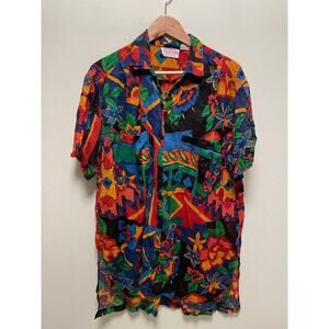 Vintage Sita Womens Tunic Medium Colorful Geometric Button Up Relaxed Artsy 80s